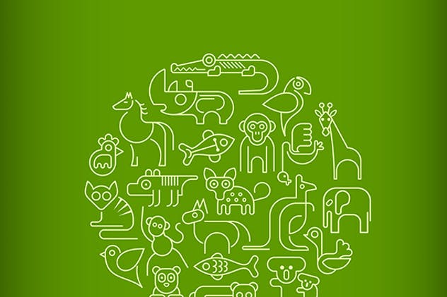 5个动物园动物圆形矢量插画素材 5 Zoo Animals Round vector illustrations插图3