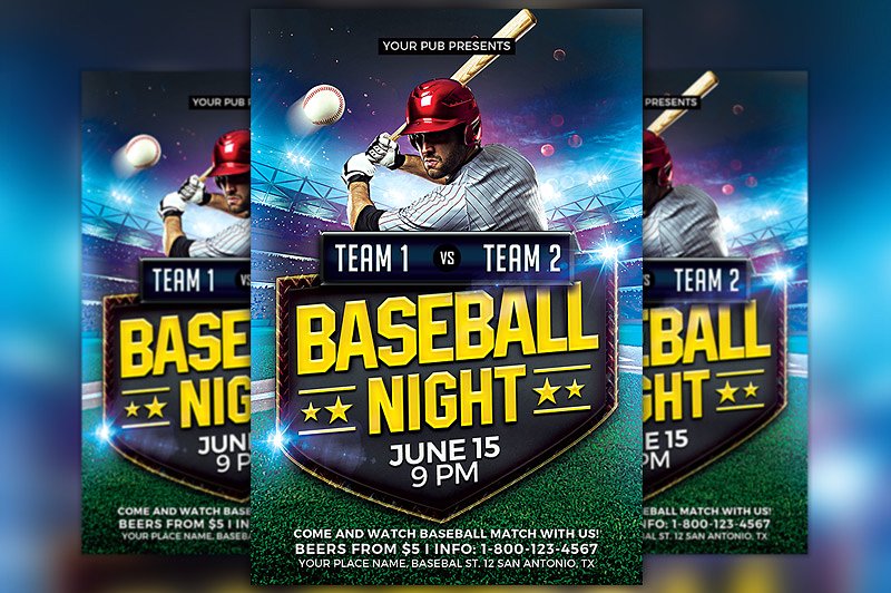 棒球赛事宣传传单模板 Baseball Match Flyer Template插图(1)