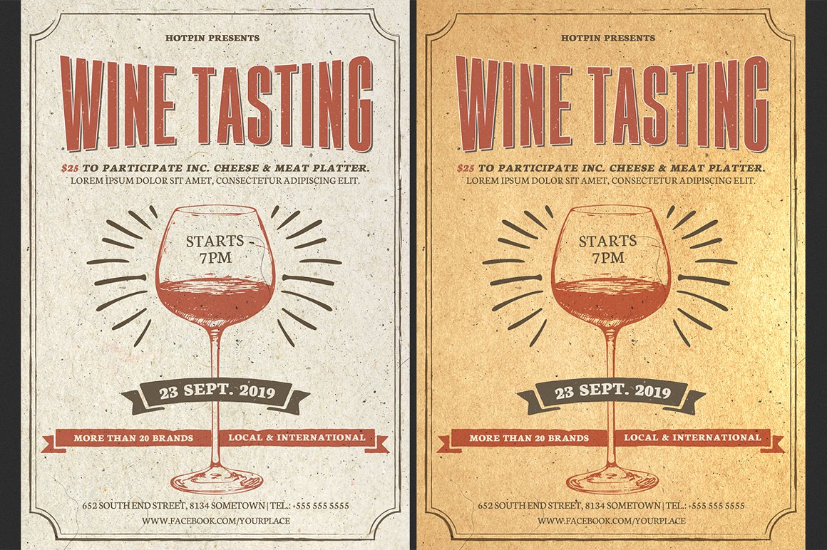 红酒/葡萄酒新酒品酒传单模板  Wine Tasting Flyer Template插图