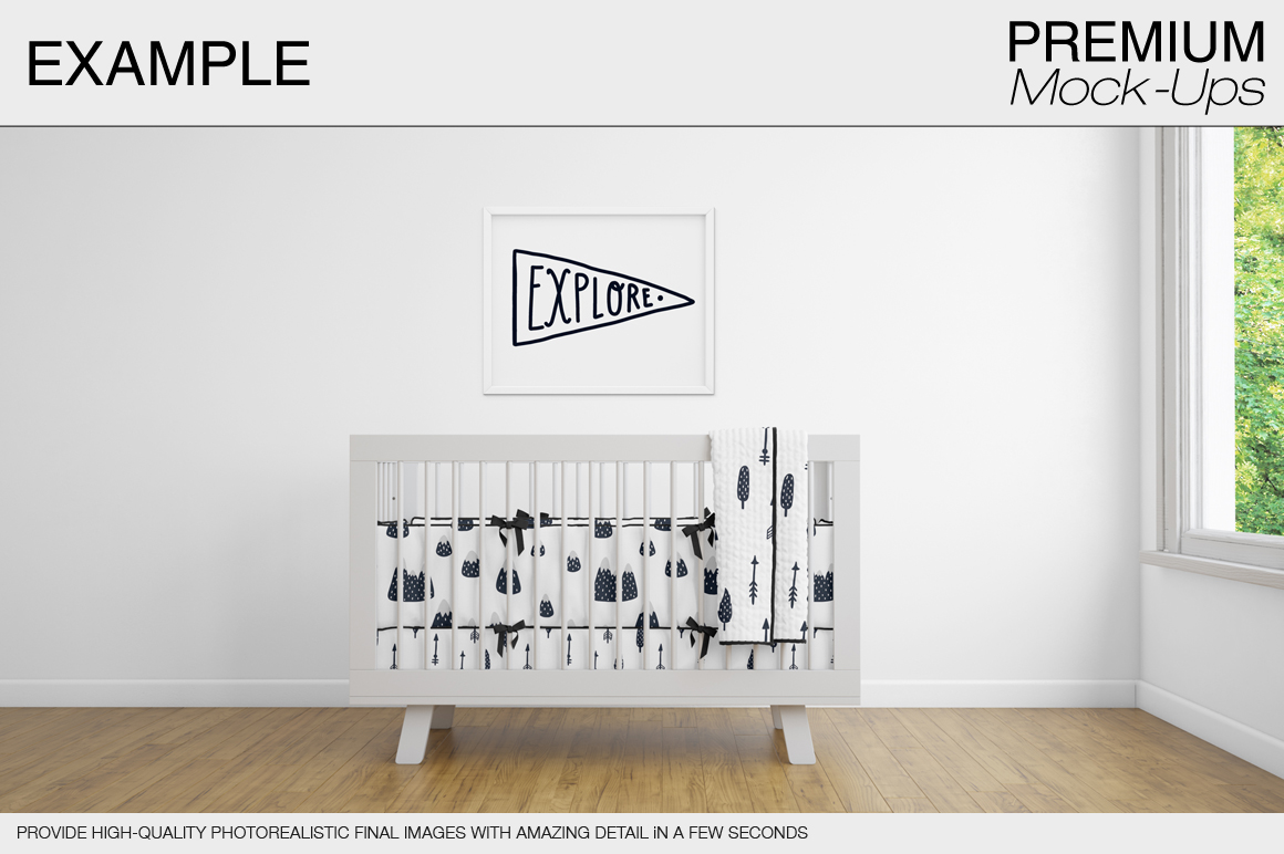 高品质的婴儿床 & 90个相框展示样机下载 Nursery Crib Wall & 90 Frames [psd]插图(14)