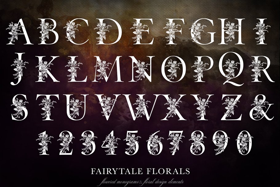 手绘花饰字母插画合集 Fairytale Florals Monogram Set插图2