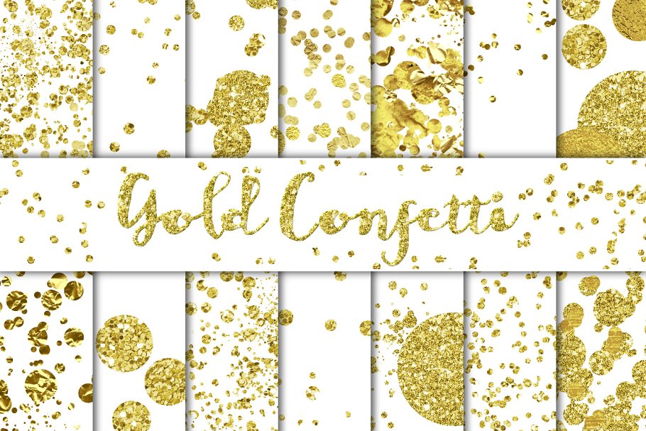 金色五彩纸屑叠层背景 Gold Confetti Overlays/Backgrounds插图