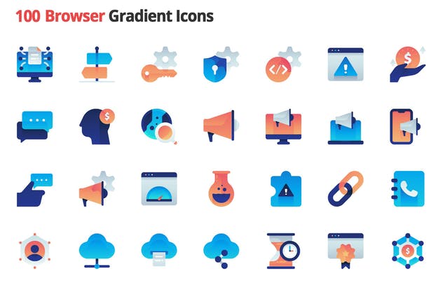 100枚浏览器主题渐变矢量图标 Browser Gradient Vector Icons插图(2)