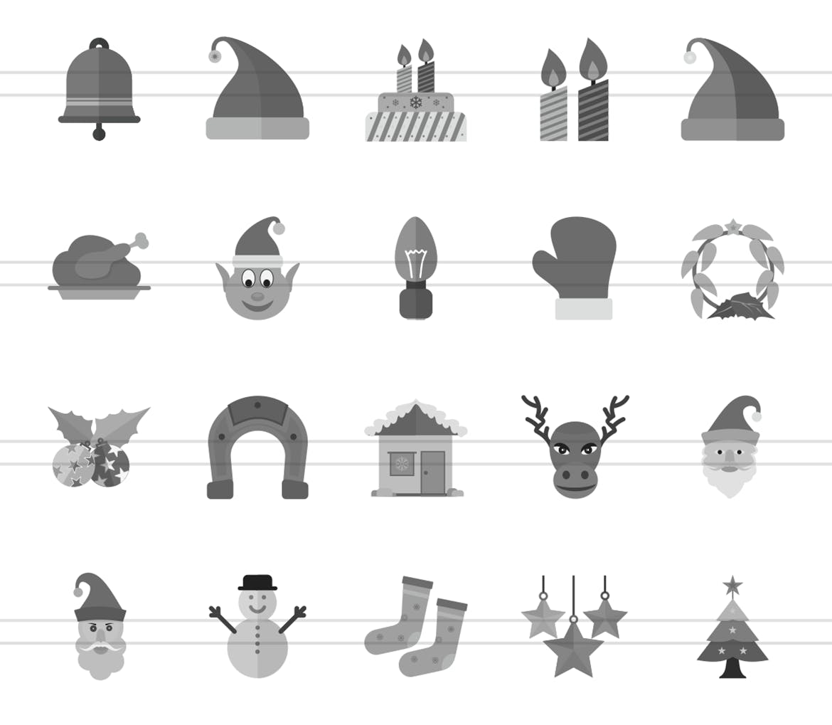 40枚圣诞节主题灰阶图标 40 Christmas Greyscale Icons插图(2)