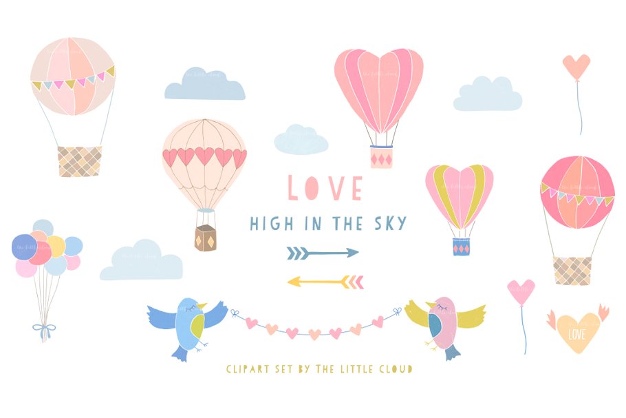 爱与天空婚礼婚庆剪贴画素材 Love in the sky wedding clip art set插图