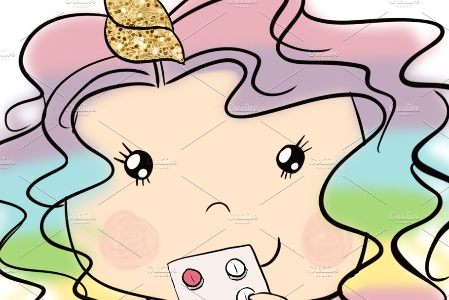 可爱女孩和独角兽女孩卡通形象插画 Cute Girls & Unicorn Girl Collection插图(7)