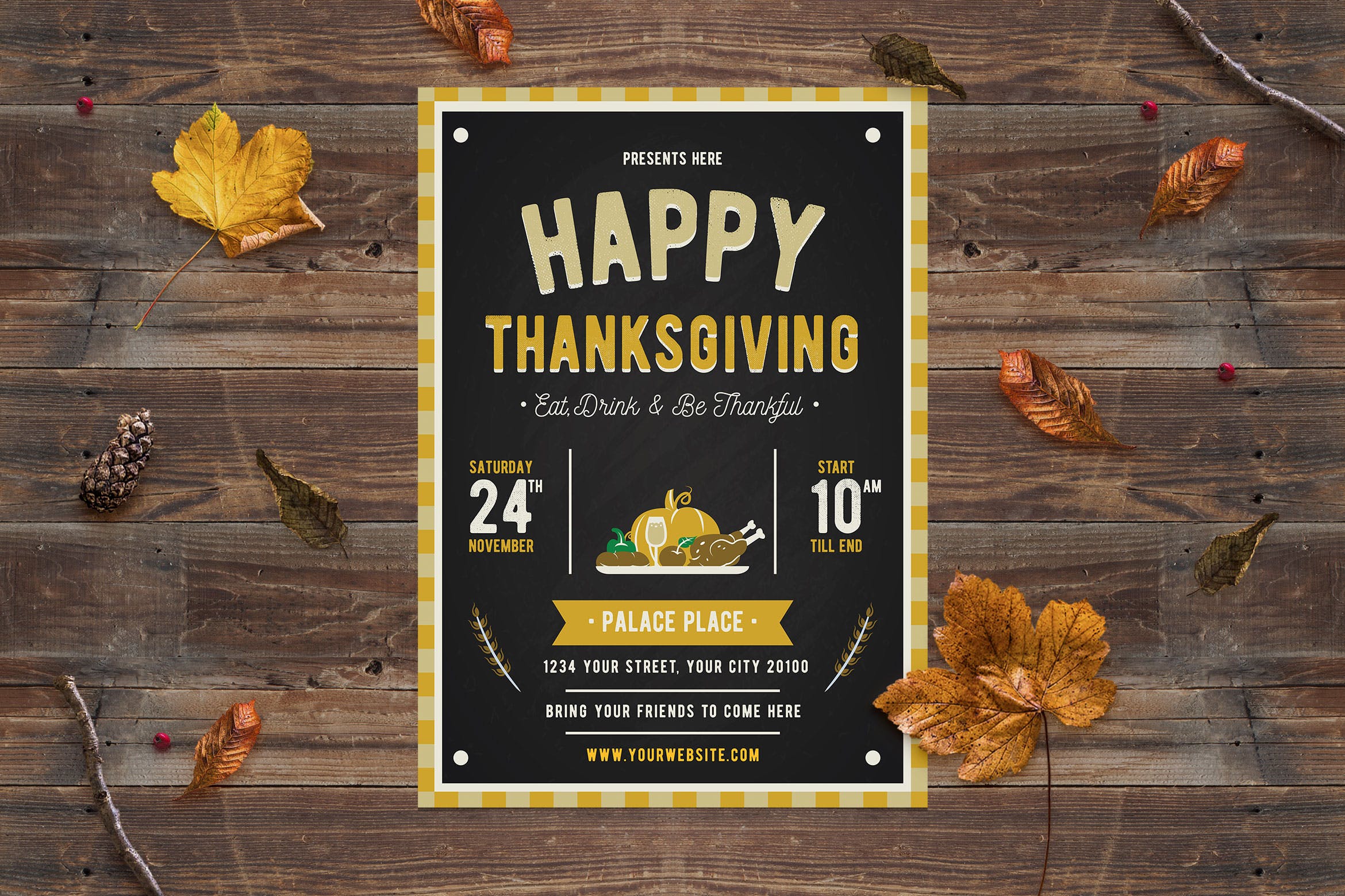 感恩节主题美食活动推广海报传单模板 Happy Thanksgiving Flyer插图