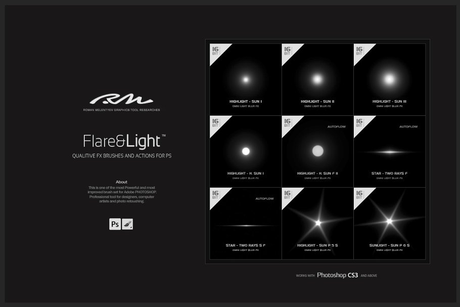 RM出品-灯光光线效果PS笔刷 RM Flare & Light插图1