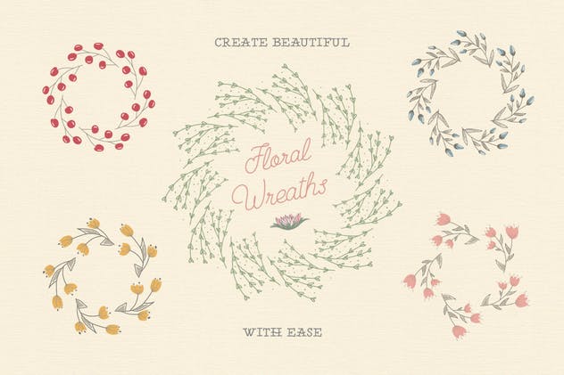 花卉元素图案AI笔刷 Floral Pattern Brushes For Illustrator插图1