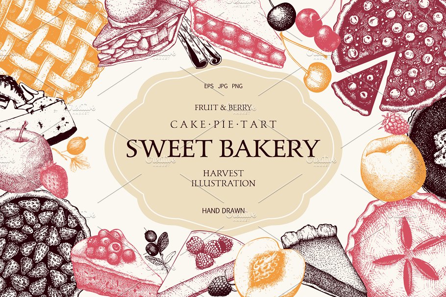 水果糕点及甜点插画设计套件 Fruit Pastries & Desserts Set插图