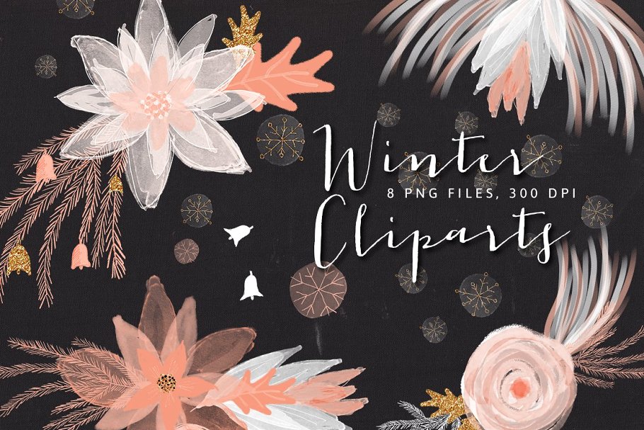 冬季花卉艺术剪贴画合集 Winter Floral Cliparts插图