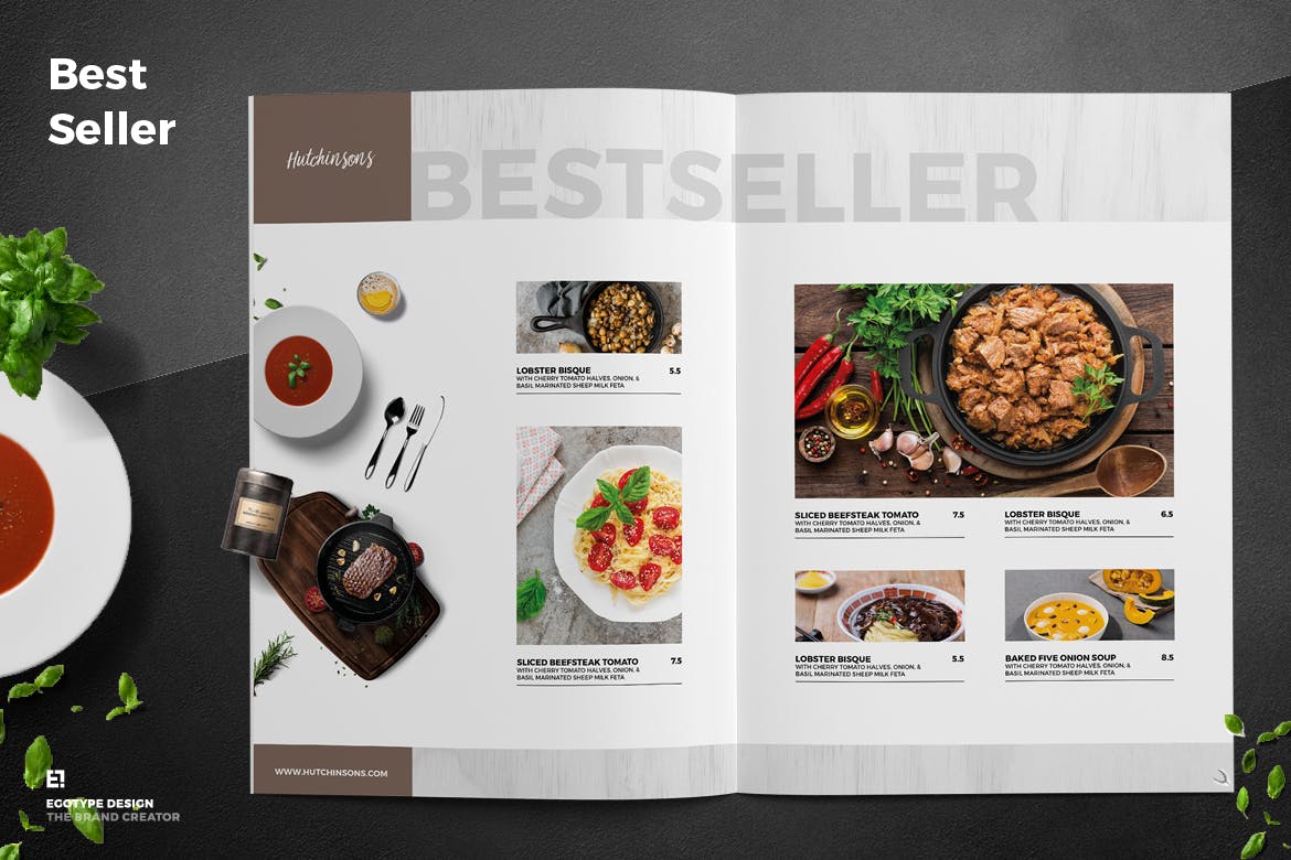 高品质的高端时尚餐厅餐厅菜单菜谱设计模板插图(1)