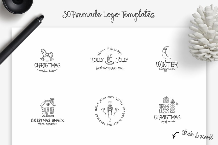 13款手写英文字体合集&Logo模板、矢量插画 Wonderland Fonts Pack & Branding Kit插图(54)