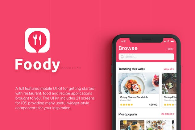 类大众点评美食类APP UI套件UI模板 Foody – Food App UI Kit插图(1)