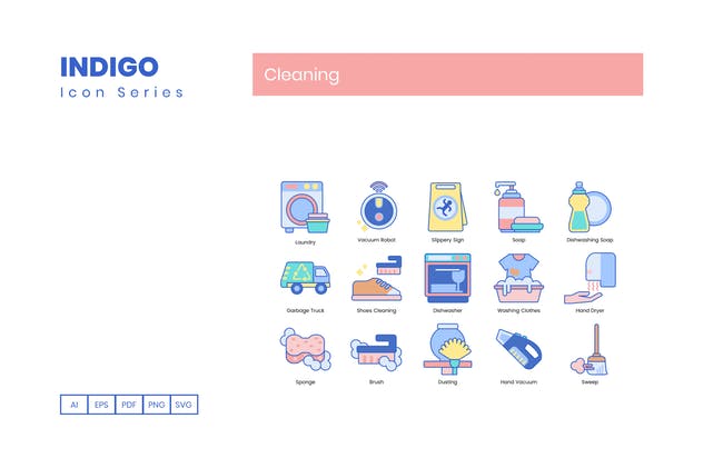 65个靛蓝配色家政清洁服务图标合集 65 Cleaning Icons | Indigo Series插图(4)