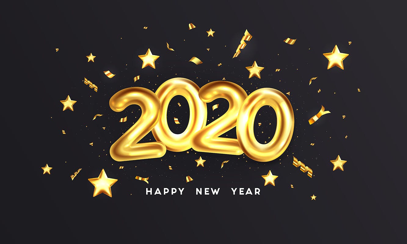 2020年金属字体特效新年贺卡设计模板 Happy New Year 2020 greeting card插图6