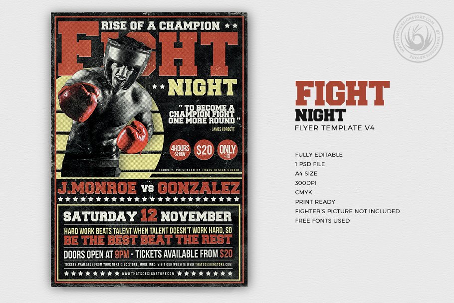 拳击竞技活动海报传单PSD模板V4 Fight Night Flyer PSD V4插图