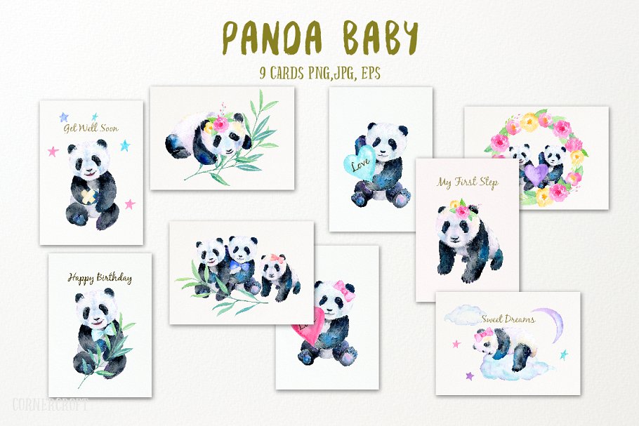 可爱熊猫宝宝水彩插画 Watercolor Panda Baby Illustration插图(3)