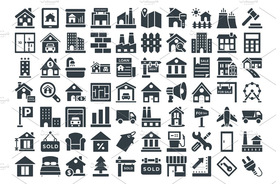 100多个房地产开发建设矢量图标  100+ Real Estate Vector Icons插图(1)