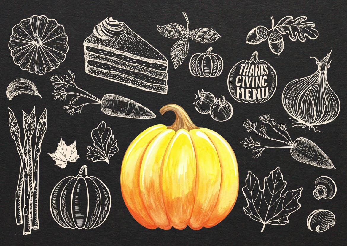感恩节主题食物矢量手绘设计素材 Thanksgiving Food Illustrations插图(1)