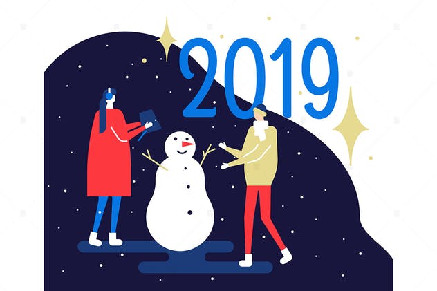 2019新年主题扁平化矢量插画3 Happy New Year 2019 – flat design illustration插图1