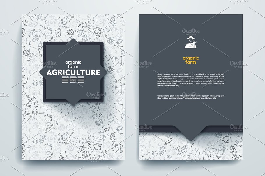 以农业为主题的涂鸦背景杂志画册模板 Set of agriculture brochures插图(3)