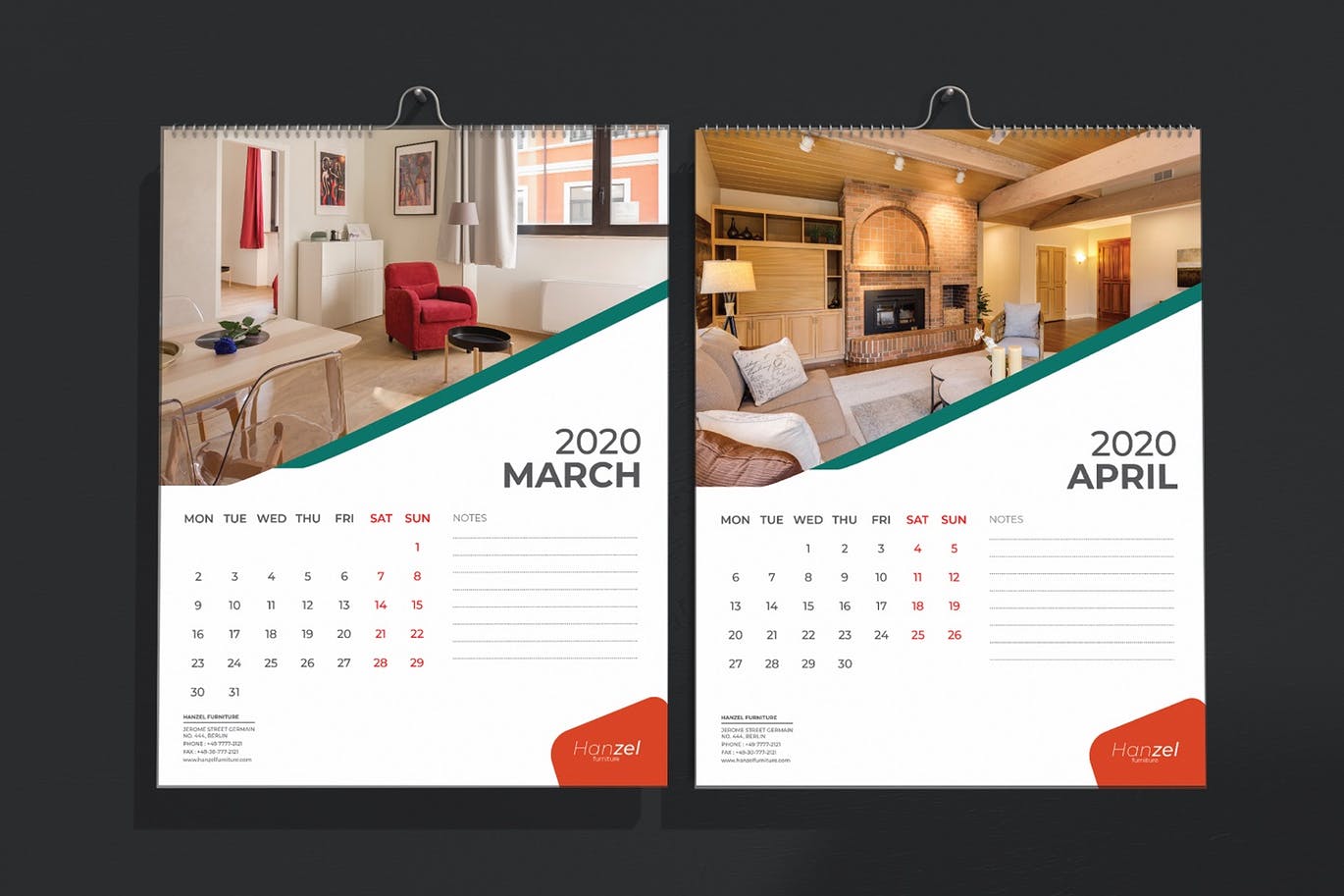 2020年家具设计公司定制挂墙活页日历设计模板 Hanzel – Furniture Wall Calendar 2020插图(2)