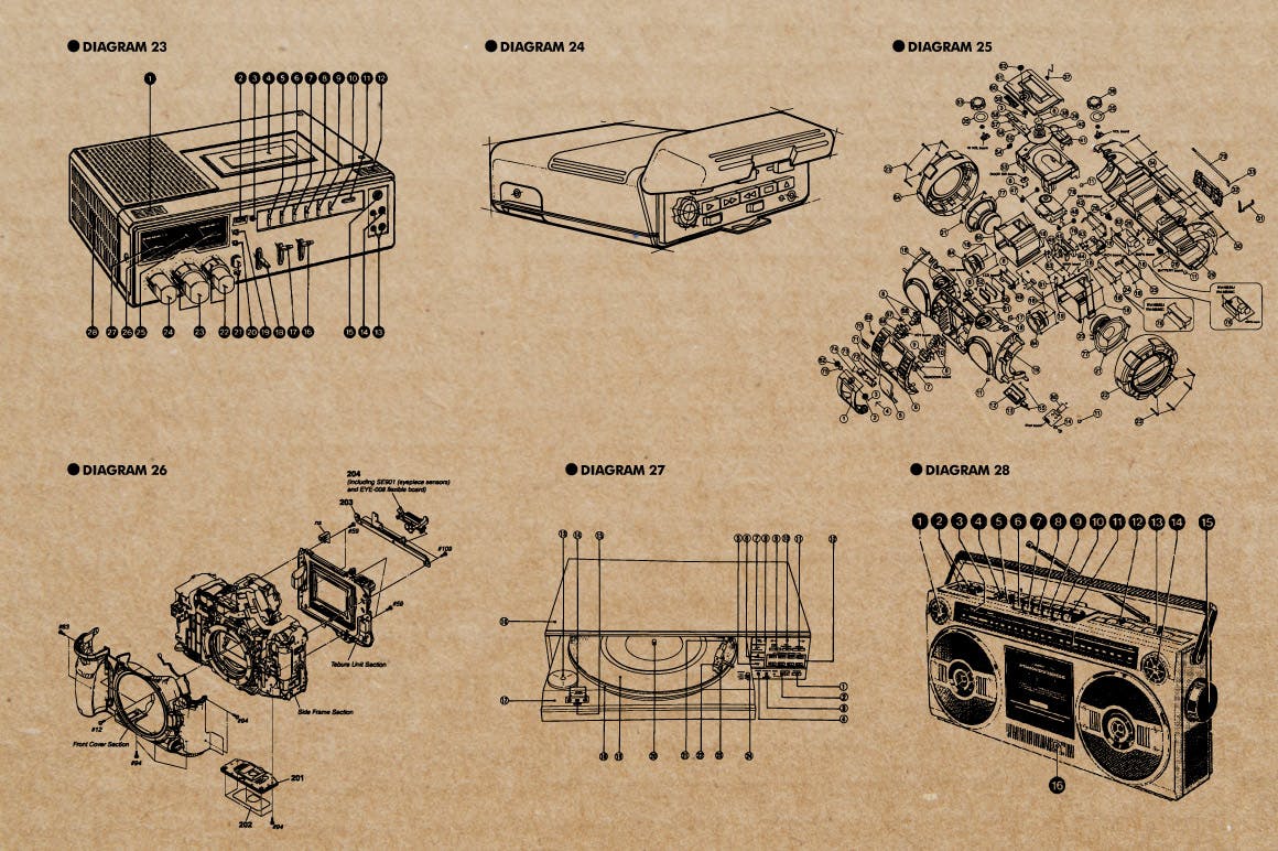 复古视听电器可视化结构矢量图形素材 Retro Diagrams – Audio Visual Edition插图(5)