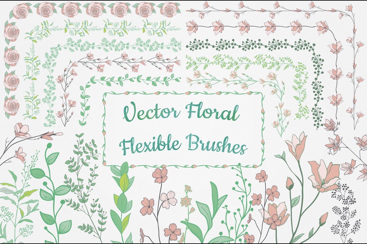 手绘花卉图案AI笔刷合集 Flexible Floral Brushes插图
