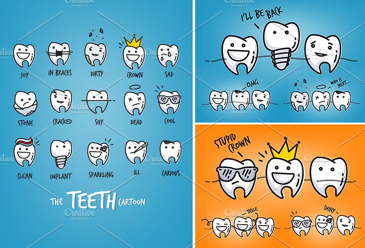 动漫卡通风儿童牙科插图合集 Teeth Graphics插图2
