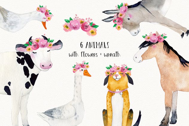 农场家畜动物水彩插画套装Vol.2 FARM ANIMALS watercolor set PART 2插图(4)