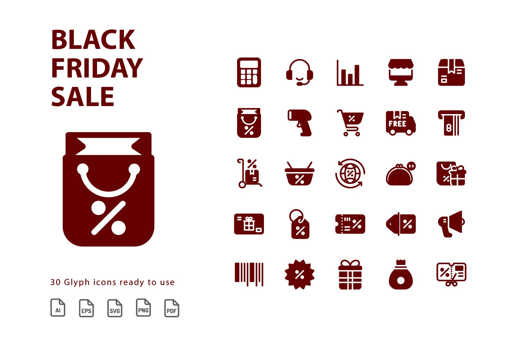 黒五海外电商购物节矢量图标素材 Black Friday Glyph插图(1)