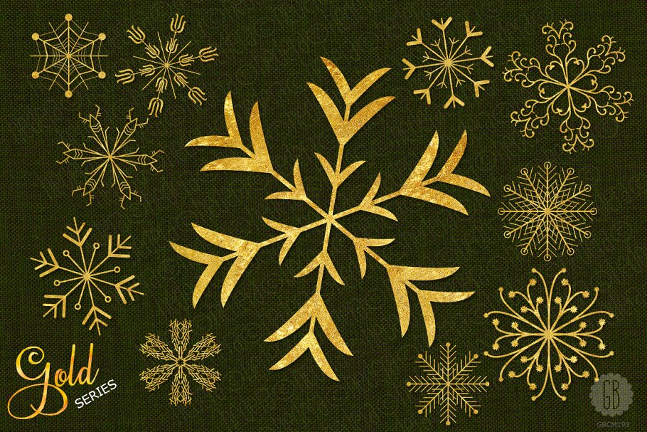 金色雪花圣诞装饰素材合集 Gold snowflakes christmas decoration插图