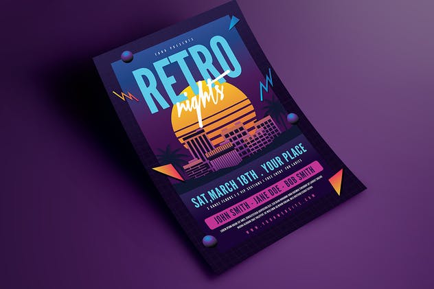 欧美80年代复古夜店风格海报设计模板 Retro Night 80s Flyer插图(3)