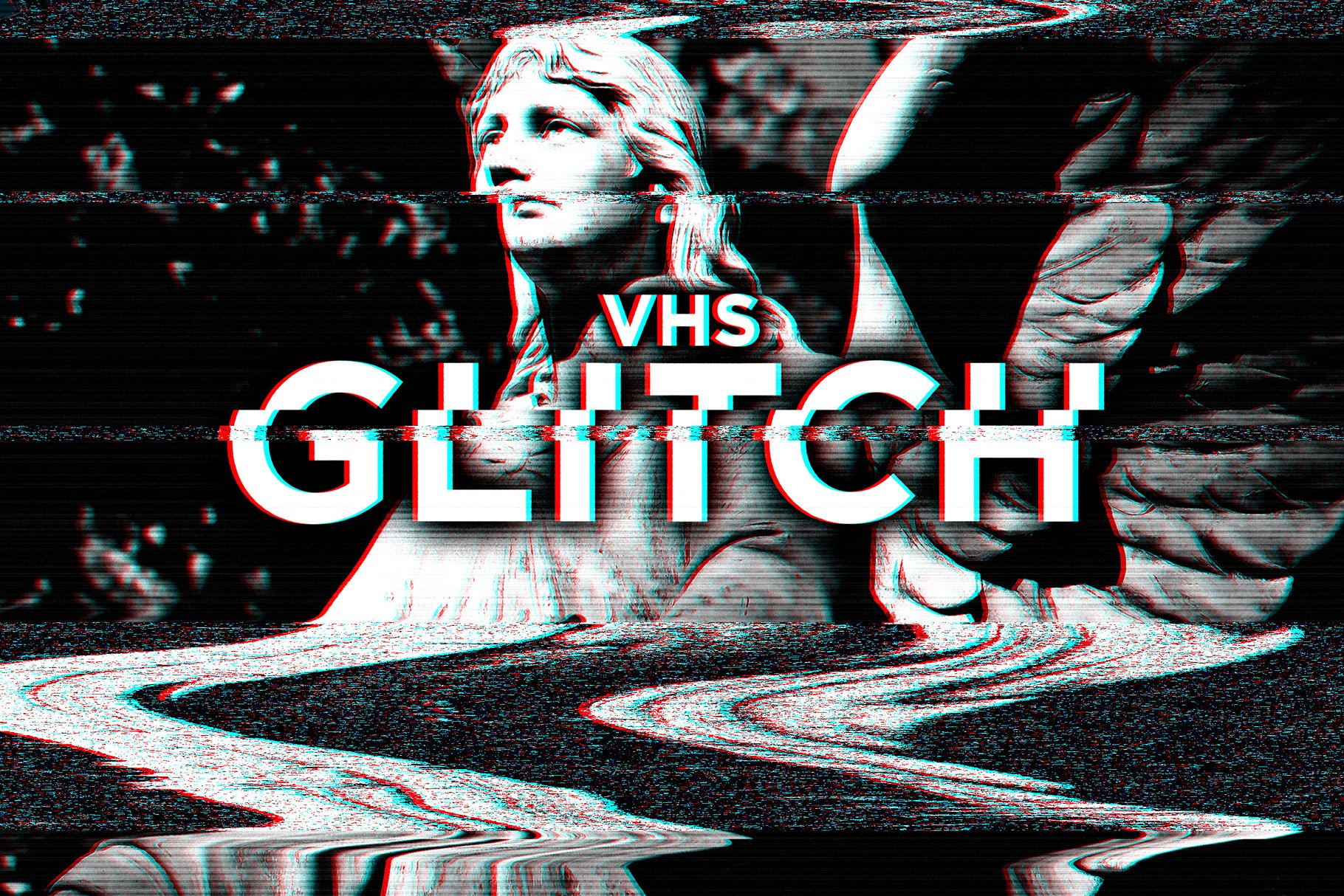 录像毛刺信号故障照片效果处理PS动作 VHS Glitch Effects for Photoshop插图