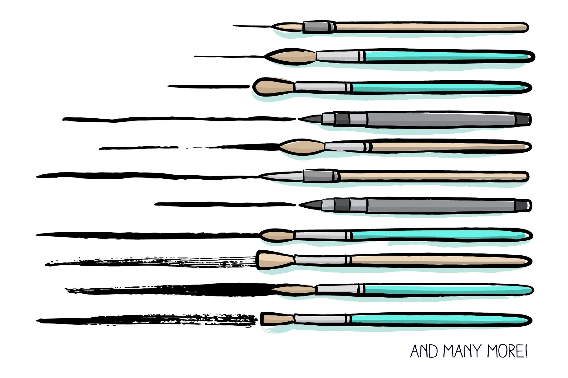 手绘毛笔画笔笔迹笔画AI笔刷 Hand-drawn ink AI brushes插图(2)