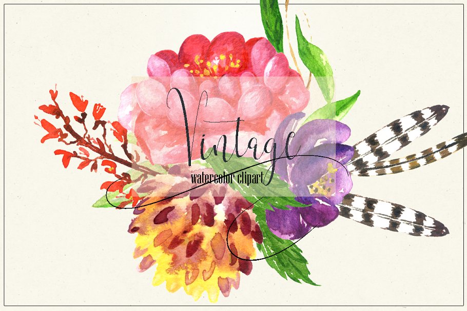 复古花卉和浆果水彩画插画 Vintage flowers & berry Watercolor插图(7)