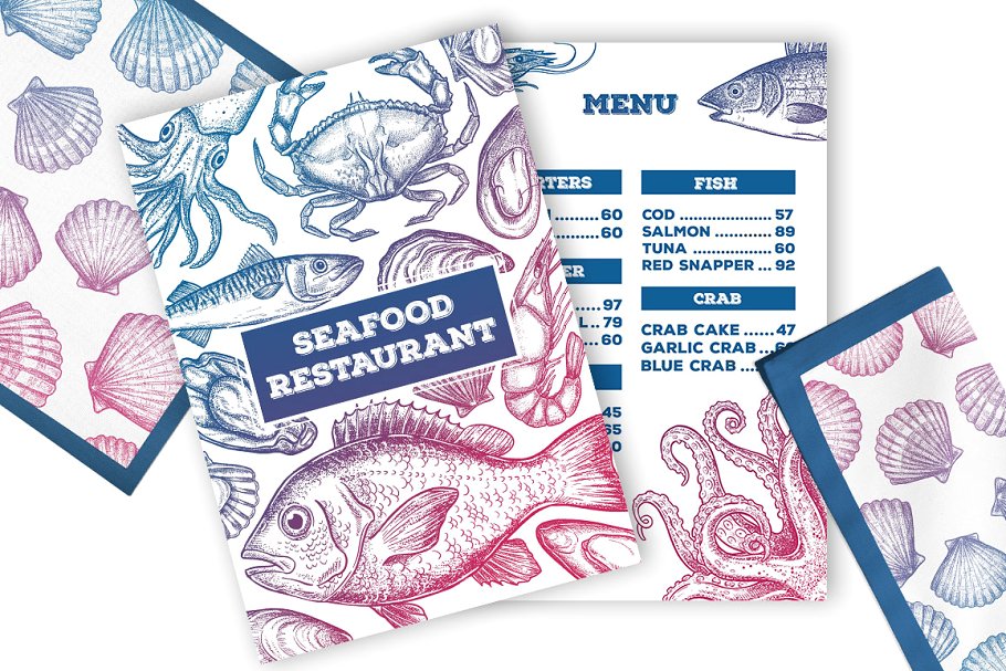 复古粗略风格的手绘海鲜插图合集 Seafood Illustrations插图4