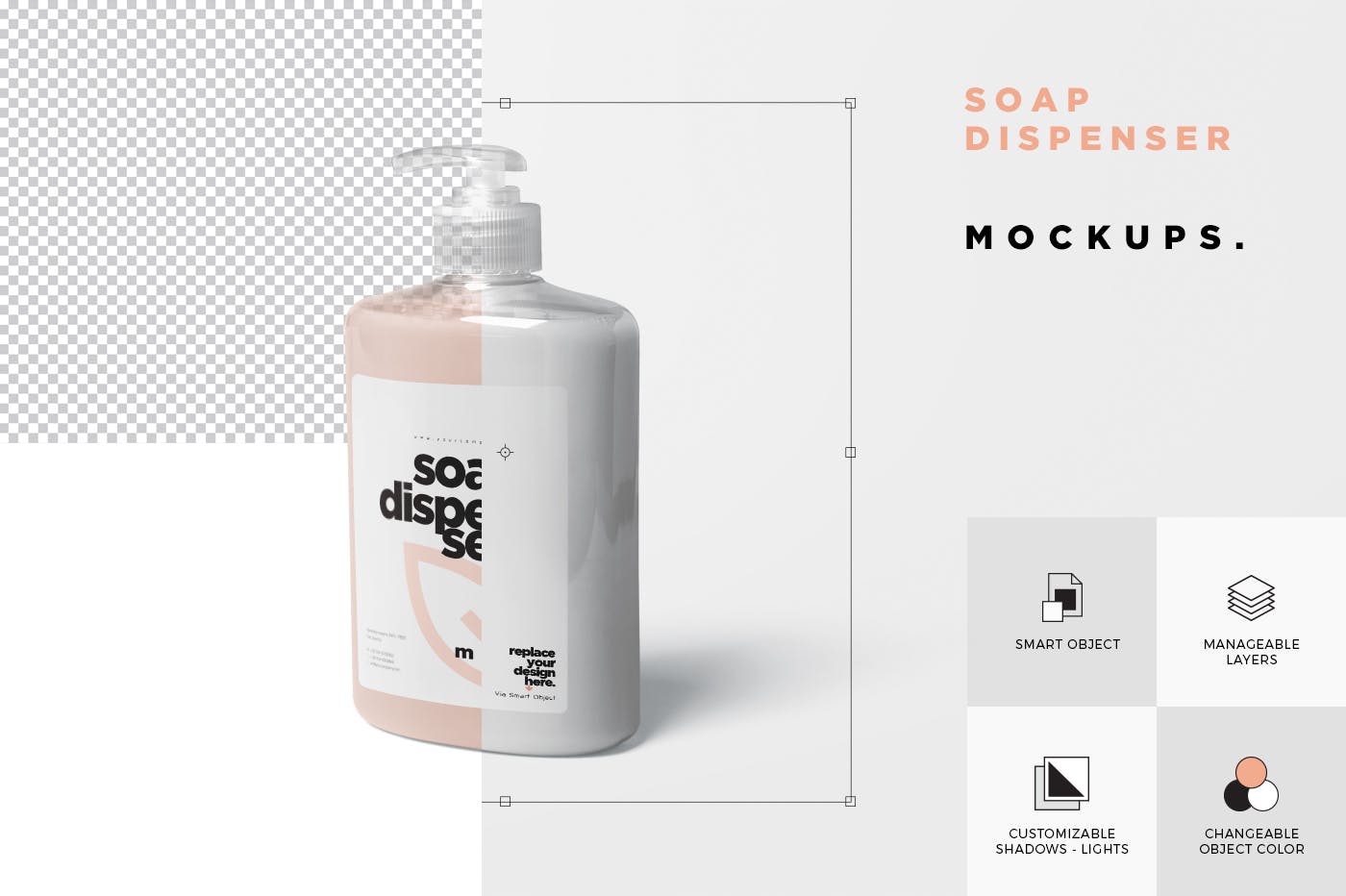 洗发水/沐浴露按压式瓶子外观设计图样机模板 Soap Dispenser Mockup Rectangle Shape插图(6)