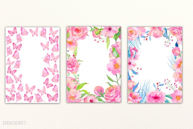 浪漫粉红色水彩插画设计素材合集 Watercolor Design Kit Romantic Pink插图(4)