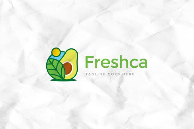绿色健康水果食品品牌Logo设计模板 Freshoca Avocado Logo Template插图1