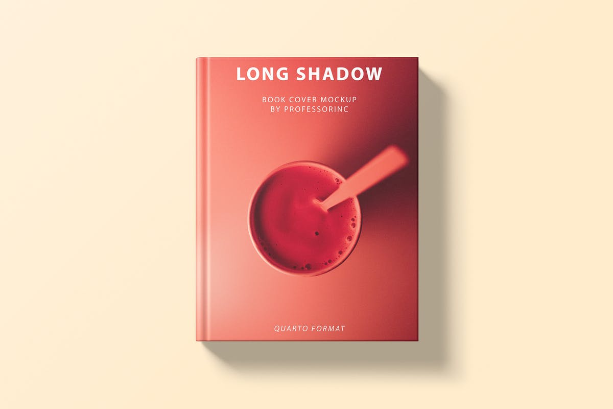 红色精装封面书本印刷品样机 Long Shadow Book Cover Mockup插图