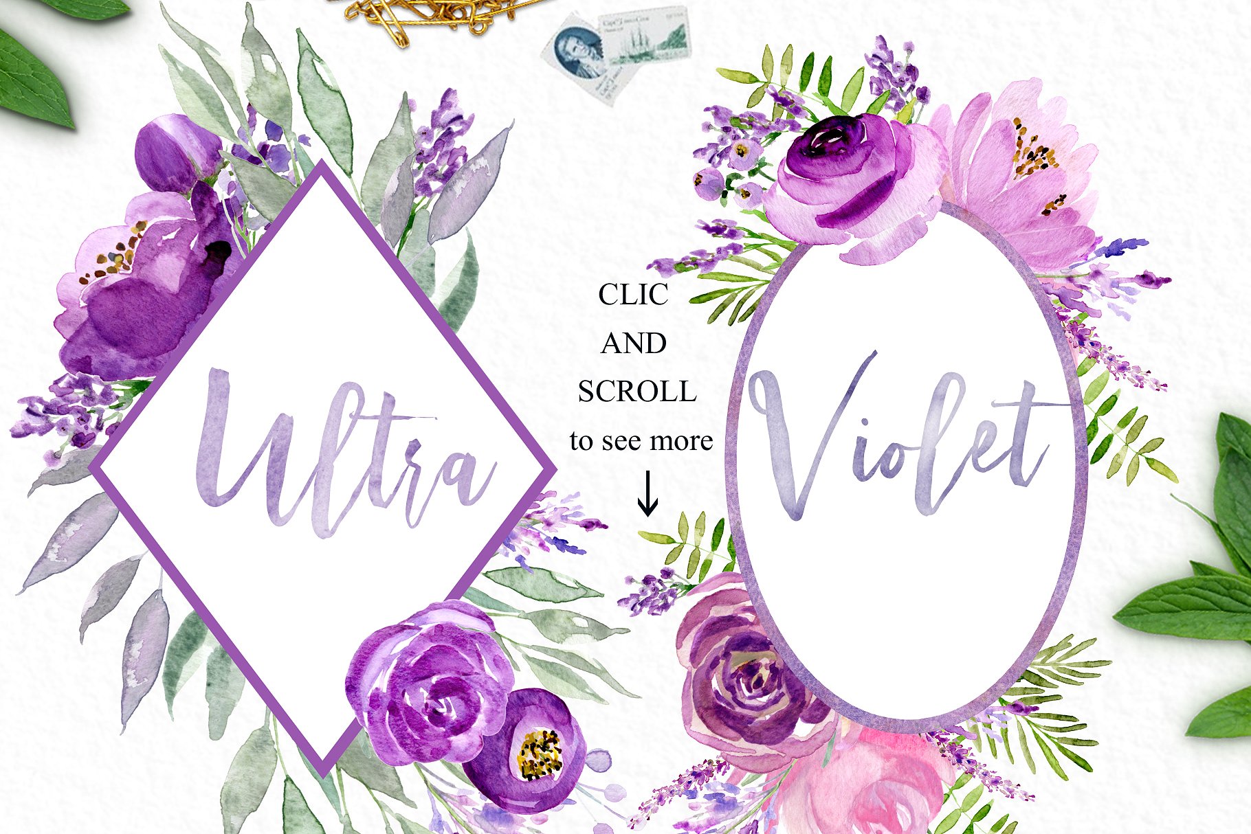 紫色水彩丁香花剪贴画 Ultraviolet watercolor lilac flowers插图(7)