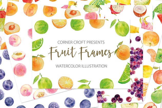水果水彩手绘装饰框架插画素材 Watercolor fruit frame插图(9)