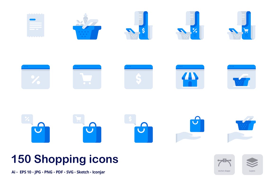 150枚购物&电子商务主题双色调扁平化图标素材 Shopping and E-commerce Accent Duo Tone Icons插图9