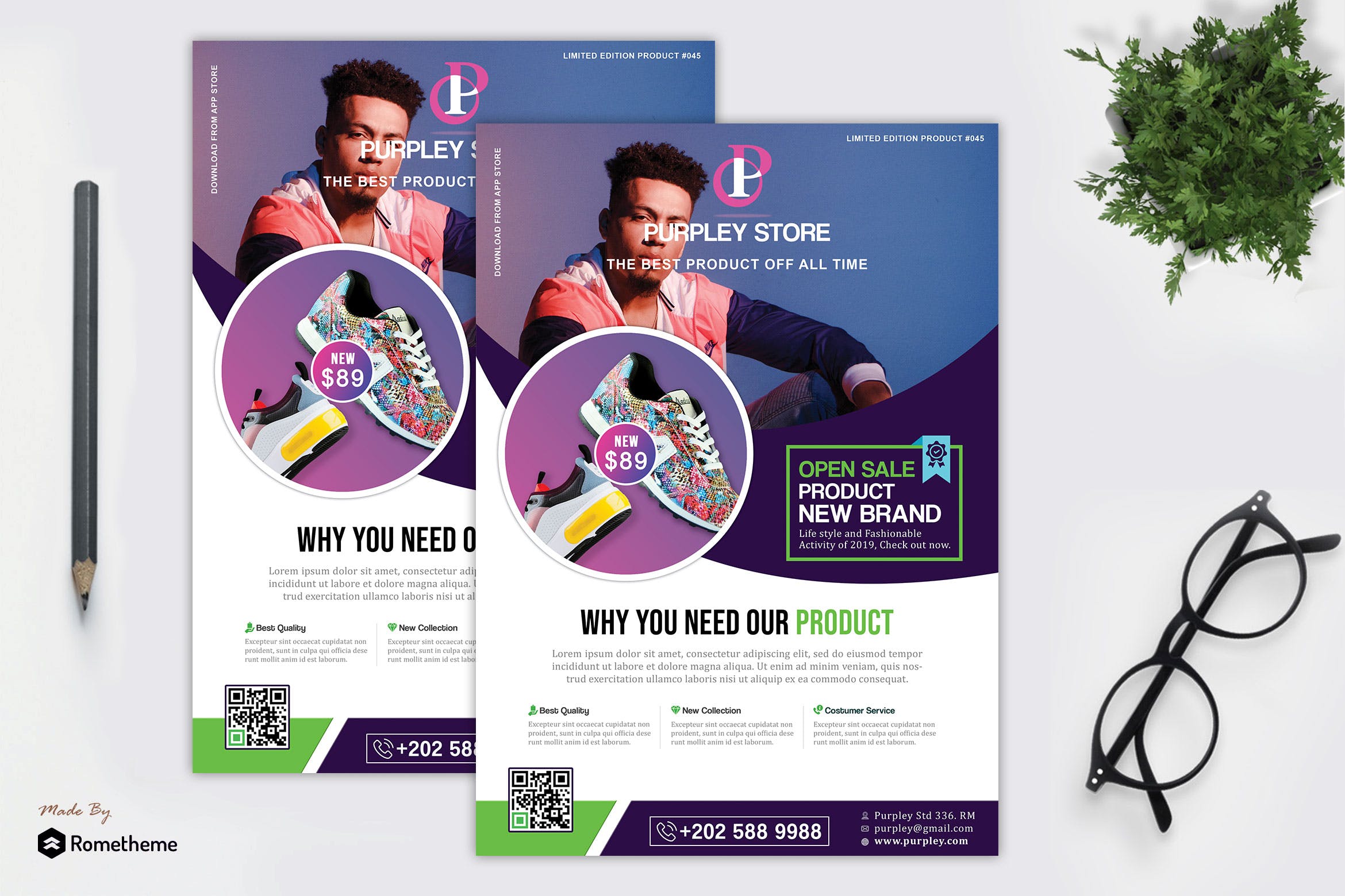 极简设计风格紫色产品传单设计模板 Purpley – Minimalist Product Flyer Template HR插图