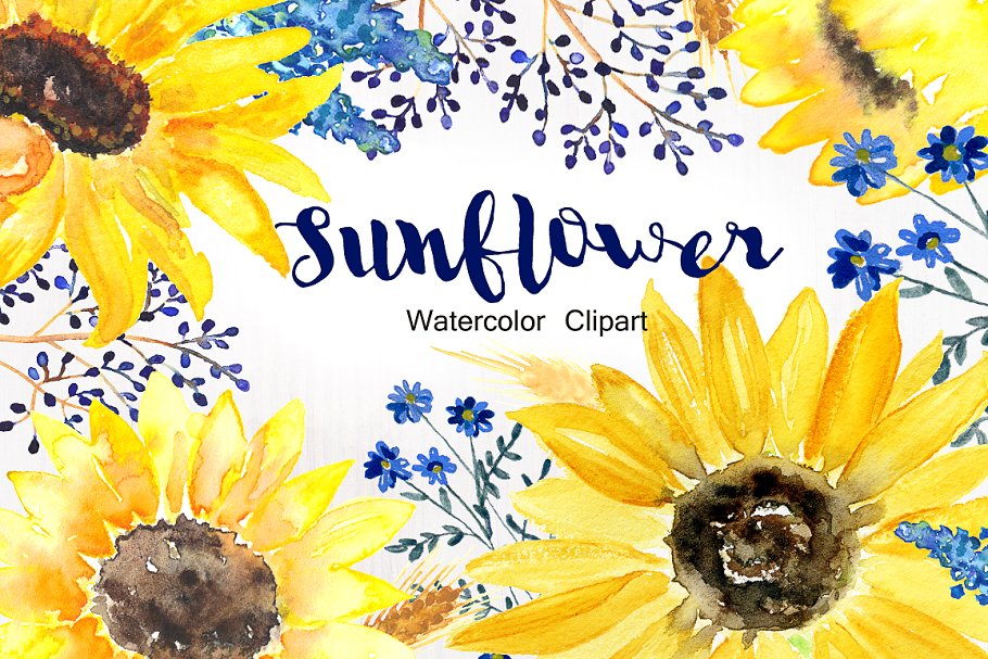 向日葵水彩剪贴画 Sunflower Watercolor Clipart插图