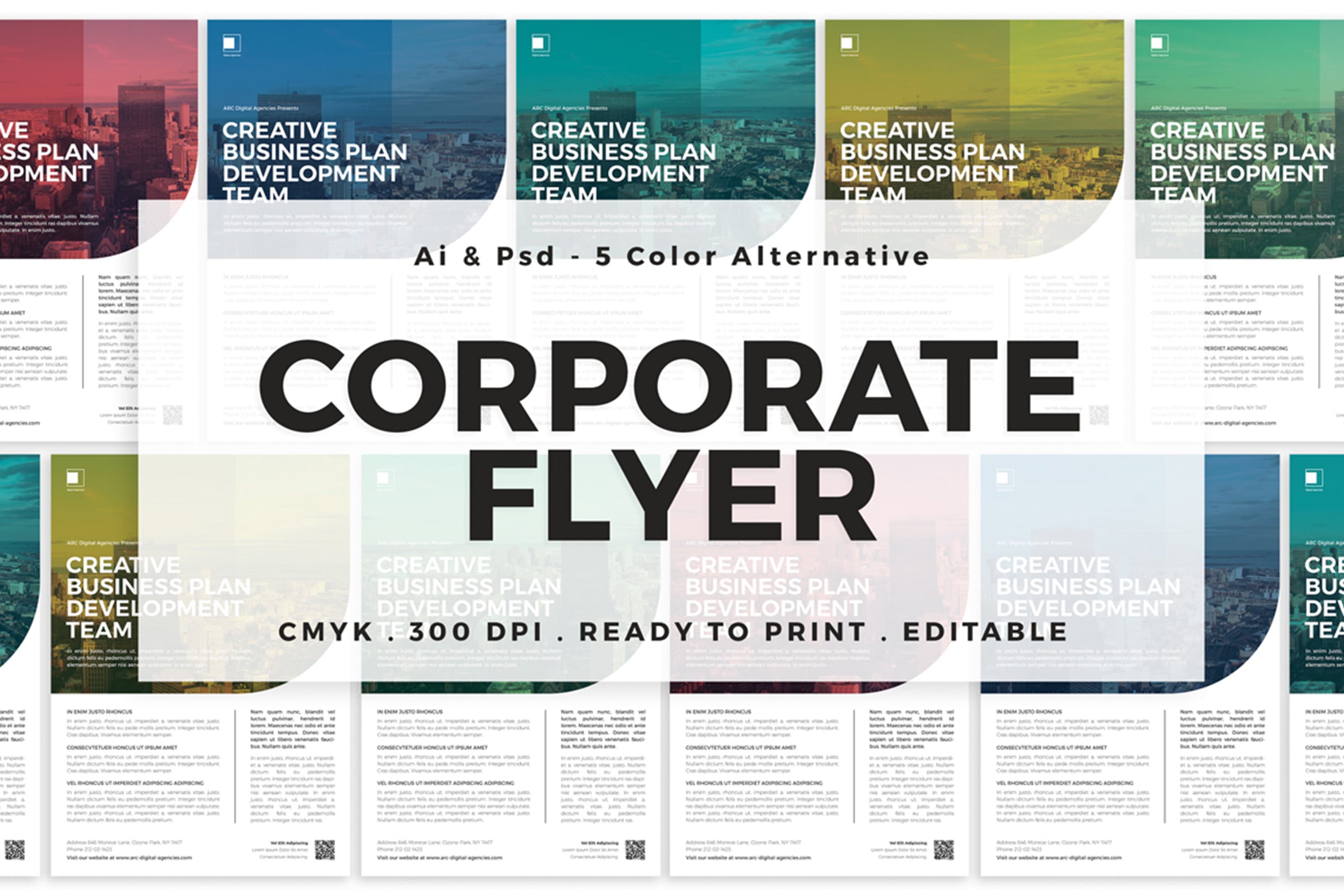 多色企业宣传海报/传单设计模板 Multicolor Corporate Flyer插图