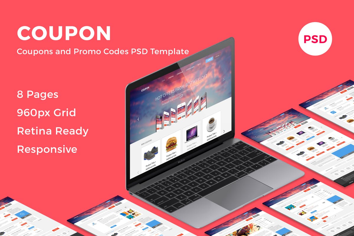 网购优惠券&优惠码网站平台PSD模板 Coupon – Coupons and Promo Codes PSD Template插图