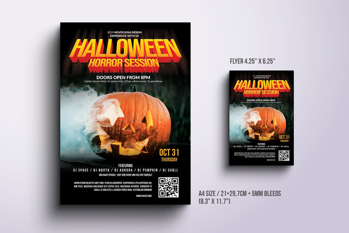 2019年万圣节活动宣传海报设计模板v5 Halloween Party Poster & Flyer v5插图(1)